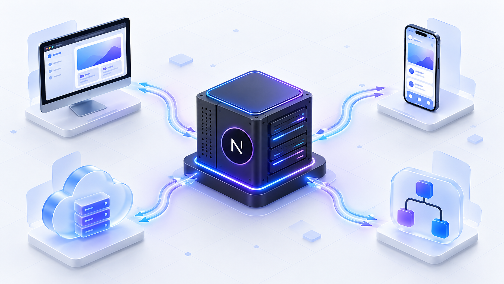 Next.js API Routes connecting a website, mobile application and external services to a server